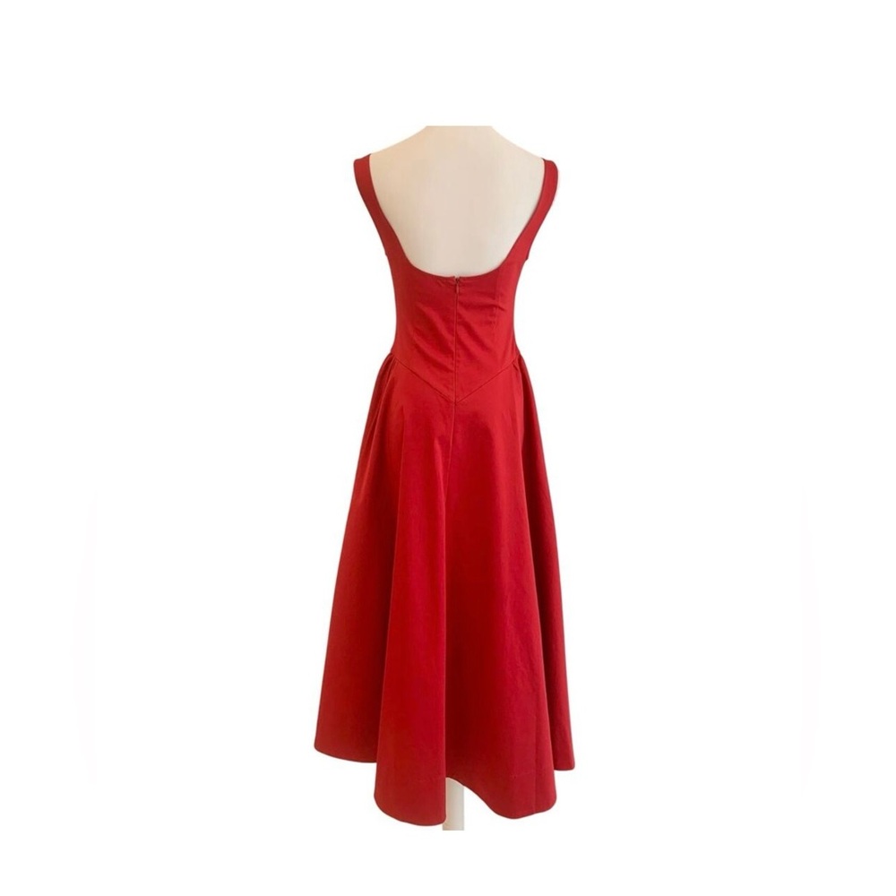 Helsa Red Stretch Cotton Sateen Midi Dress Size Medium NWOT - Picture 9 of 9
